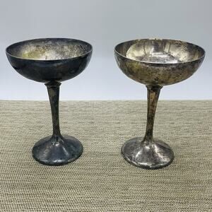 Set Of 2 VTG International Silver Company Silver Plate Tarnished Goblet